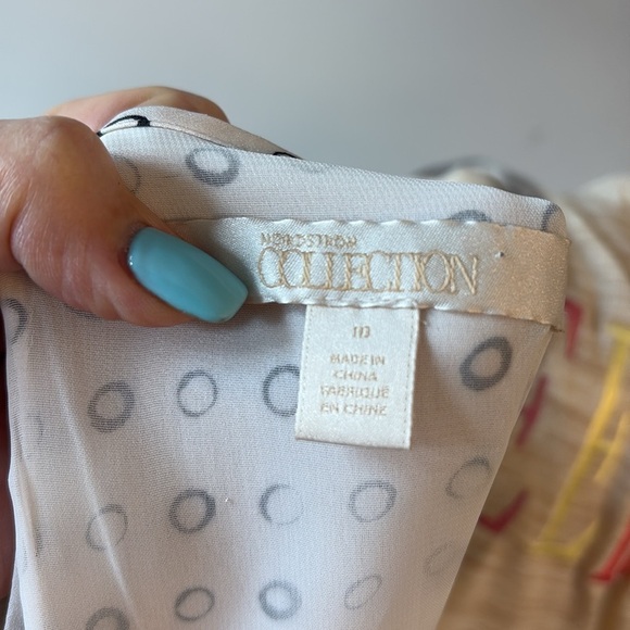 Nordstrom Collection SILK sleeveless dress shift midi dress white blk circles 10 - Picture 7 of 13